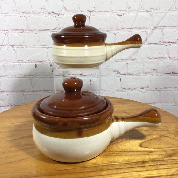 Vintage Soup Chowder Chili Ceramic Handled Crock - Set of 2 - Picture 3 of 7